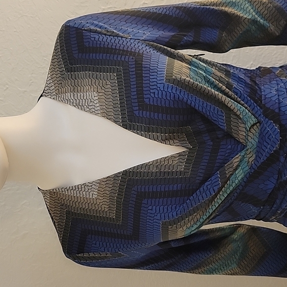 VTG CACHE Chevron Atomic Zig Zag Artsy Wrap Shirt Dress Small - Picture 7 of 11